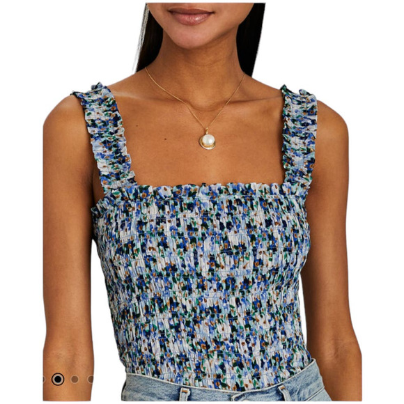 Veronica Beard NWT Averie Smocked Tank Size L Square Neck 100% Cotton - Picture 1 of 10